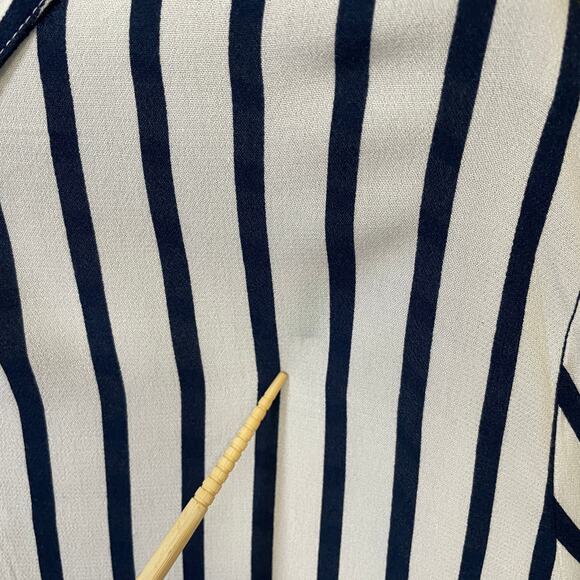 Ellos Button Up Shirt Blue White Vertical Stripe Rayon Blouse Women’s 20 Plus - Picture 12 of 14